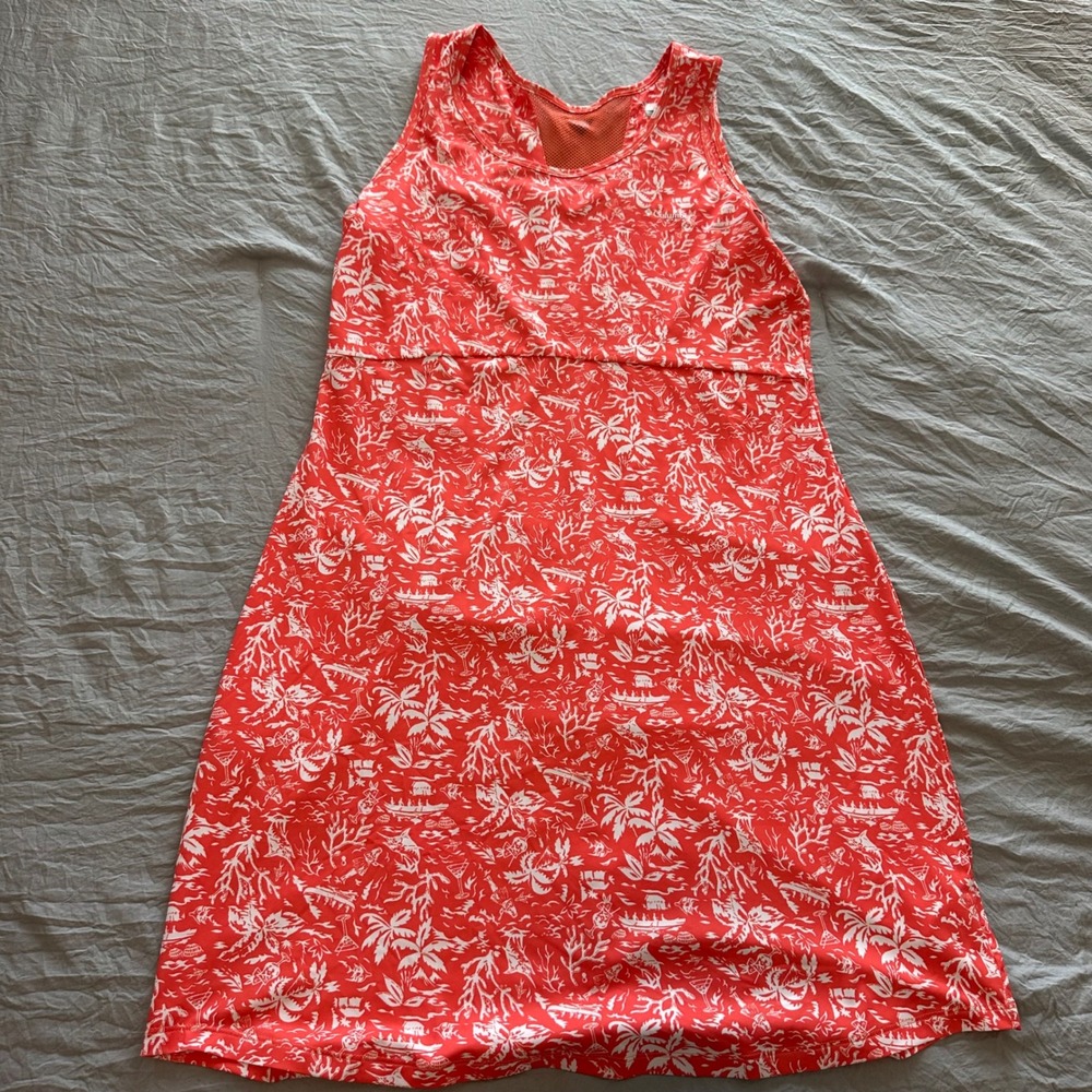 Columbia PFG Freezer III Dress Womens Large Red White Tropical Palm Print XL0375